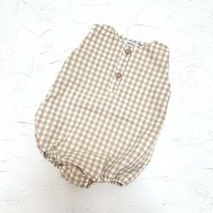 Gingham Rompers: Gingham Bubble Romper - Beige