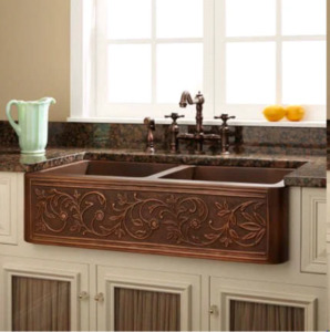 Copper Kitchen Sink: Double Copper Farmhouse Sink - 838 mm