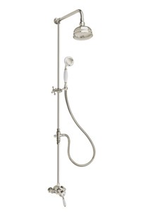 Heritage Exposed Shower System Arm Rose Diverter & Handshower - Porcelain Lever