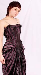 Gown: 1930's plum and black striped silk gown