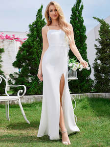 Simple Wedding Dress: Alecia Bodycon Fishtail See-through Hollow Empire Waist Wedding Dress