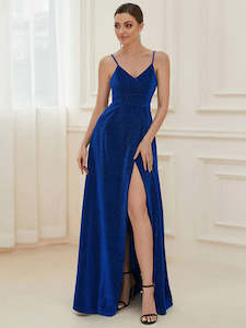 Blue Bridesmaids Dresses: Stella Spaghetti Strap Evening Dress With Pleated Decoration