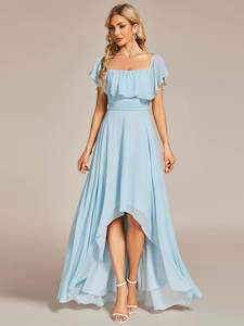Blue Bridesmaids Dresses: Dianne Off Shoulder Chiffon High Low Bridesmaid Dress