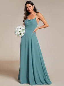 Blue Bridesmaids Dresses: Nadene Draped Collar Floor Length Dress