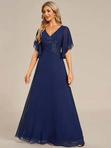 Blue Bridesmaids Dresses: Avery Long Chiffon Floral Embroidery Evening Dress