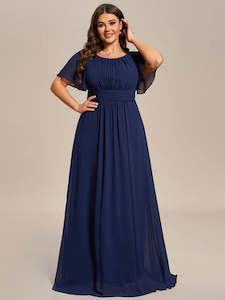 Blue Bridesmaids Dresses: Tina Round Neck Pleated Bridesmaid Dress