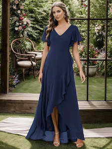 Blue Bridesmaids Dresses: Jodi High Low Ruffle Chiffon Bridesmaid Dress