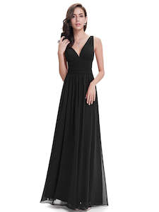 Black Bridesmaids Dresses: Emma Double V-Neck Elegant Maxi Long Ball/Evening Dress