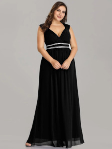 Black Bridesmaids Dresses: V-Neck Empire Waist Chiffon Maxi Long Ball/Evening Dress