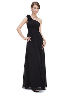 Black Bridesmaids Dresses: Sadie One Shoulder Floral Bridesmaids Dress