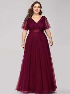 Red Bridesmaids Dresses: Alice V-Neck A-Line Floor-Length Evening Dress