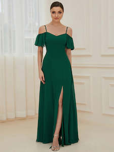 Green Bridesmaids Dresses: Gina Off shoulder Chiffon Bridesmaid Dress