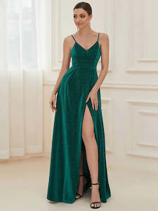 Green Bridesmaids Dresses: Stella Spaghetti Strap Evening Dress With Pleated Decoration
