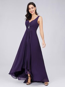 Purple Bridesmaids Dresses: Double V Neck Rhinestones Bridesmaids Dress