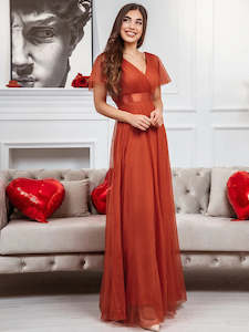 Orange Bridesmaids Dresses: Alice V-Neck A-Line Floor-Length Evening Dress