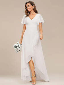 White Bridesmaids Dresses: Jodi High Low Ruffle Chiffon Bridesmaid Dress