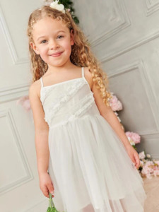 Flower Girl Dresses: Flower Girls Frill Trim Mesh Overlay Cami Dress