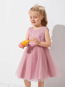 Flower Girl Dresses: Flower Girls Embroidery Bodice Mesh Hem dress