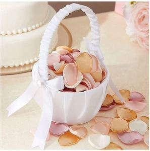 Flower Girl Accessories: Flower Girl Satin Basket with Pearl and bow detail