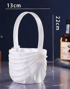 Flower Girl Accessories: Wedding Flower Basket With Pearl Bead & Lace & Flower Decoration