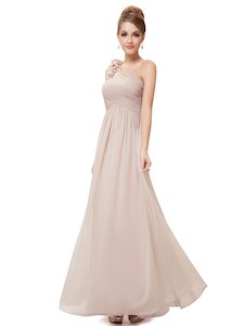 Blush Bridesmaids Dresses: Sadie One Shoulder Floral Bridesmaids Dress
