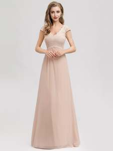 Blush Bridesmaids Dresses: A-Line V-Neck Cap Sleeve Bridesmaid Dress
