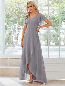 Grey Bridesmaids Dresses: Jodi High Low Ruffle Chiffon Bridesmaid Dress