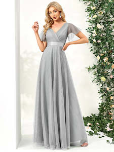 Grey Bridesmaids Dresses: Alice V-Neck A-Line Floor-Length Evening Dress