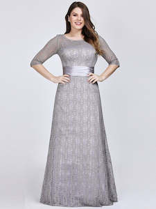 Grey Bridesmaids Dresses: Round Neck Lace Bridesmaids Dress