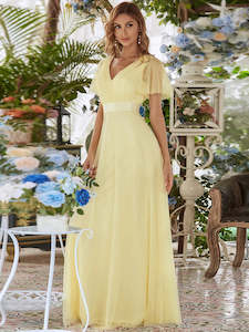 Yellow Bridesmaids Dresses: Alice V-Neck A-Line Floor-Length Evening Dress