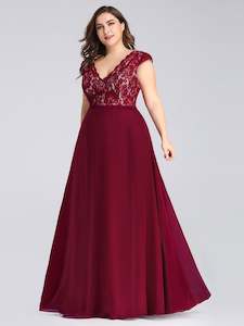 Plus Size Dresses: Tilly V Neck Cap Sleeves Lace Evening/Bridesmaids Dress