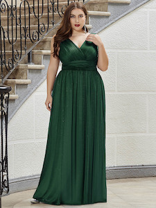Danna Double V Neck Maxi Long Plus Size sparkly Evening Dress
