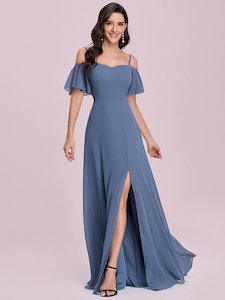 Plus Size Dresses Blue: Gina Off shoulder Chiffon Bridesmaid Dress