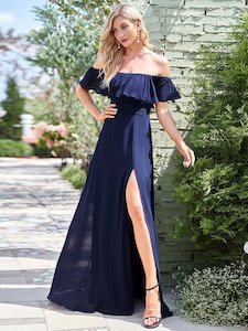 Plus Size Dresses Blue: Mia Off Shoulder Ruffle Thigh Split