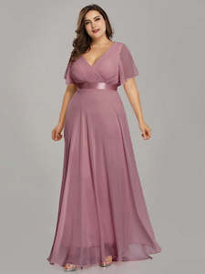 Plus Size Dresses Purple: Jacqui Double V-Neck Ruffle Sleeve Bridesmaids Dress