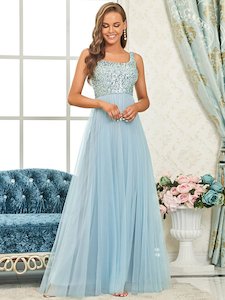 Party Dresses: Spectacular U Neck Sleeveless A Line Sequin bodice Ball/Evening dress