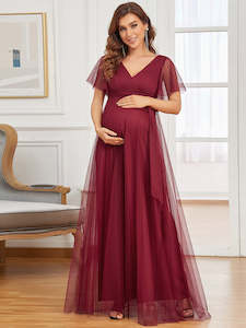 Maternity Dresses: Short Ruffles Sleeves V Neck A Line Maternity Dress