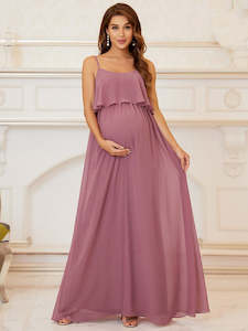 Maternity Dresses: A Line Floor Length Swinging Collar Maternity Dress