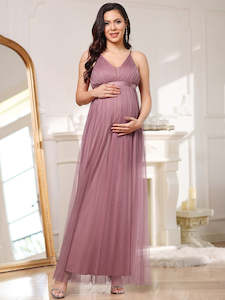 Maternity Dresses: Deep V Neck Floor Length A Line Maternity Dress