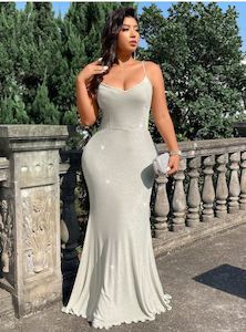Ball Evening Dresses Green: Criss-Cross Detail Backless Fishtail Dress