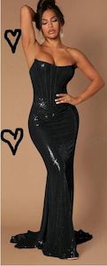 Ball Evening Dresses Black: Dani Glitter Backless Mermaid Strapless Dress