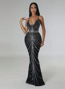 Ball Evening Dresses Black: Phoenix Rhinestone Detail Mermaid Hem Sequin Dress