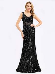 Ball Evening Dresses Silver: Maxi Long V Neck Mermaid Sequin Ball/Evening dress
