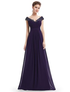 Sale: Women's Elegant V-neck Long Bridesmaids Dress