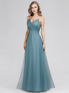 Bridesmaids Dresses Dusty Blue: Spaghetti Strap Tulle Bridesmaid Dress