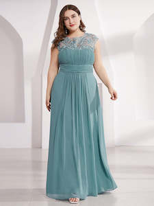 Bridesmaids Dresses Dusty Blue: Shirley Lacey Neckline Bridesmaids Dress