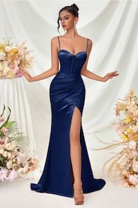 Ball Dresses: Addy Spaghetti Backless satin dress