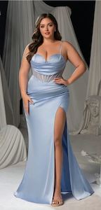 Ball Dresses: Addie Plus size Corset top Satin Dress