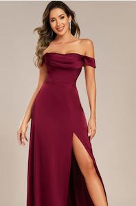 Red Bridesmaids Dresses: Tamara Satin off shoulder dress