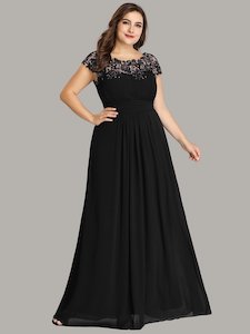 Plus Size Dresses Black: Shirley Lacey Neckline Bridesmaids Dress